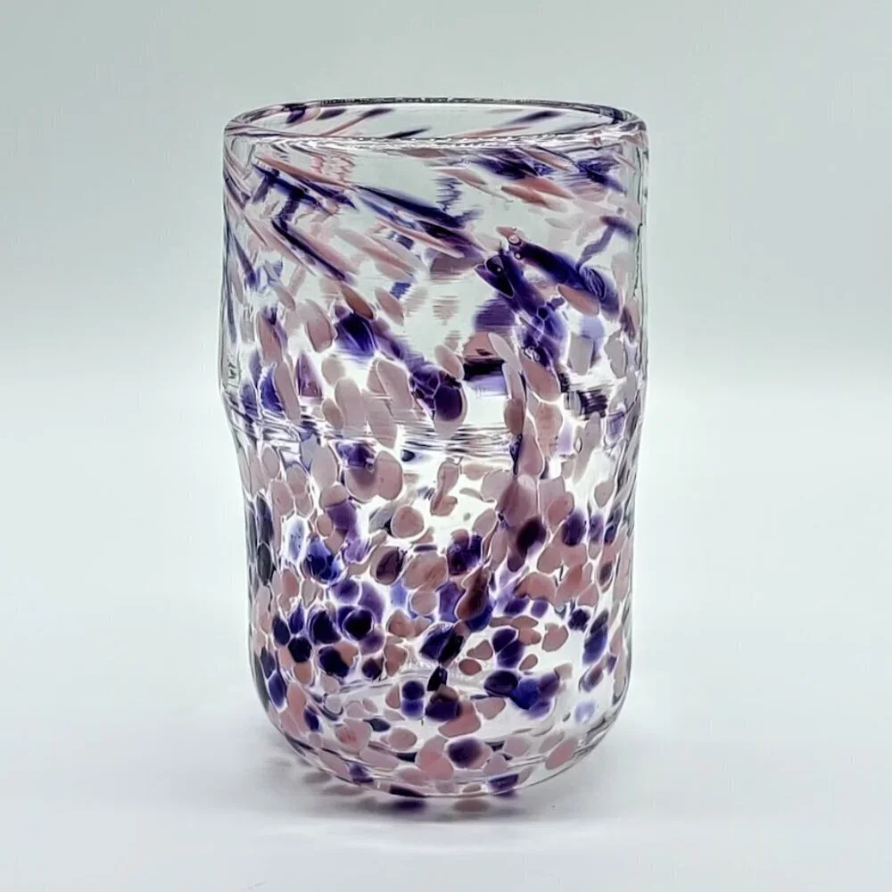 Handblown Pink Purple Confetti Glass Vase